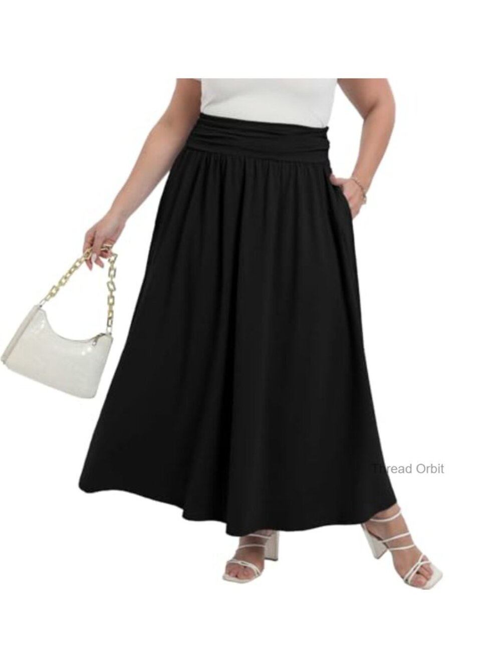 Plus Size Maxi Skirt with Pockets High Waisted A-Line Flowy Long Skirt